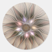 Joyful Flower Abstract Beige Brown Floral Fractal Ronde Sticker (Voorkant)