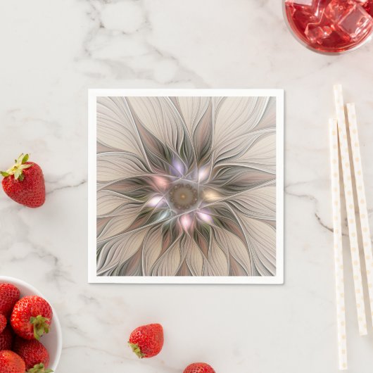 Joyful Flower Abstract Beige Brown Floral Fractal Servet (Insitu)