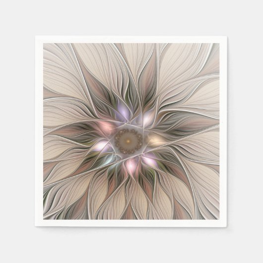 Joyful Flower Abstract Beige Brown Floral Fractal Servet (Voorkant)
