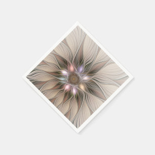 Joyful Flower Abstract Beige Brown Floral Fractal Servet