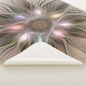 Joyful Flower Abstract Beige Brown Floral Fractal Sherpa Deken (3/4)