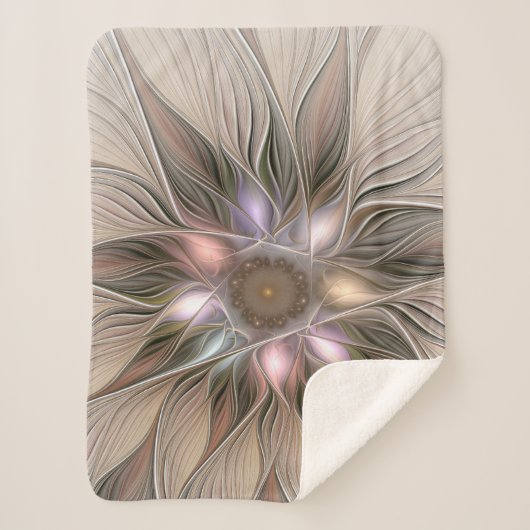 Joyful Flower Abstract Beige Brown Floral Fractal Sherpa Deken (Voorkant)