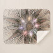 Joyful Flower Abstract Beige Brown Floral Fractal Sherpa Deken (Voorkant (horizontaal))
