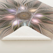 Joyful Flower Abstract Beige Brown Floral Fractal Sherpa Deken (3/4)