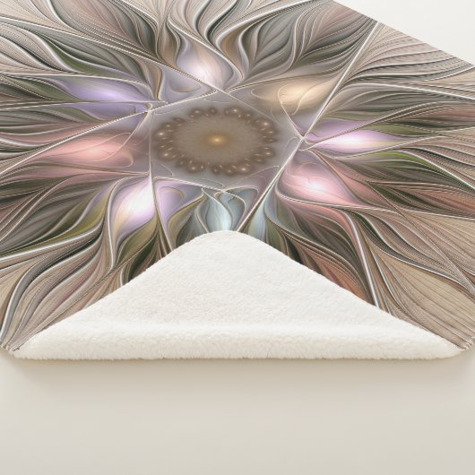 Joyful Flower Abstract Beige Brown Floral Fractal Sherpa Deken (3/4)