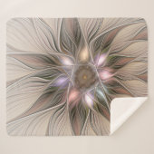 Joyful Flower Abstract Beige Brown Floral Fractal Sherpa Deken (Voorkant (horizontaal))