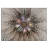 Joyful Flower Abstract Beige Brown Floral Fractal Snijplank (Voorkant)