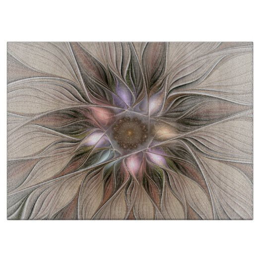 Joyful Flower Abstract Beige Brown Floral Fractal Snijplank (Voorkant)