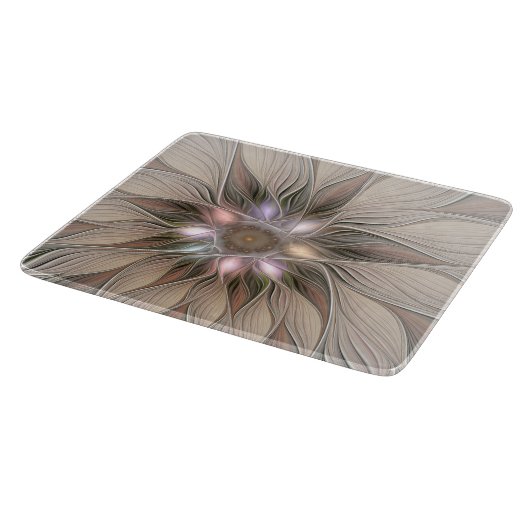 Joyful Flower Abstract Beige Brown Floral Fractal Snijplank (Hoek)