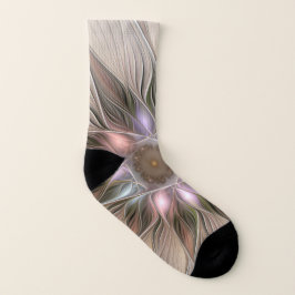 Joyful Flower Abstract Beige Brown Floral Fractal Sokken