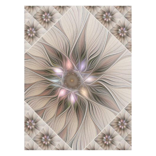 Joyful Flower Abstract Beige Brown Floral Fractal Tafelkleed (Voorkant)