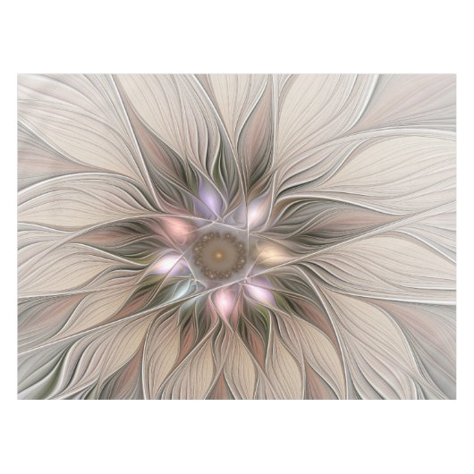 Joyful Flower Abstract Beige Brown Floral Fractal Tafelkleed (Voorkant (Horizontaal))