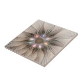 Joyful Flower Abstract Beige Brown Floral Fractal Tegeltje (Zijkant)
