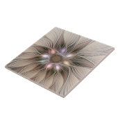 Joyful Flower Abstract Beige Brown Floral Fractal Tegeltje (Zijkant)