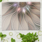 Joyful Flower Abstract Beige Brown Floral Fractal Theedoek (Gevouwen)