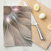 Joyful Flower Abstract Beige Brown Floral Fractal Theedoek (Quarter Fold)