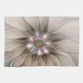 Joyful Flower Abstract Beige Brown Floral Fractal Theedoek (Horizontaal)