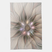 Joyful Flower Abstract Beige Brown Floral Fractal Theedoek (Verticaal)