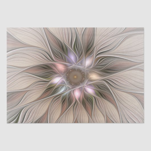 Joyful Flower Abstract Beige Brown Floral Fractal Tissuepapier (Voorkant)
