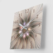 Joyful Flower Abstract Beige Brown Floral Fractal Vierkante Klok (Hoek)