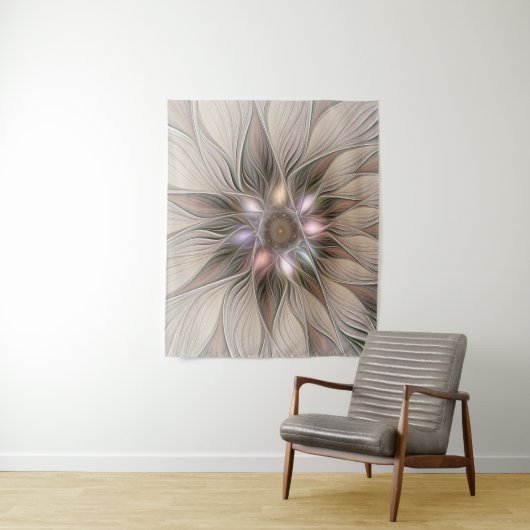 Joyful Flower Abstract Beige Brown Floral Fractal Wandkleed (In situ)