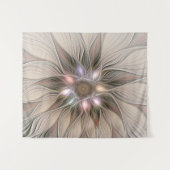 Joyful Flower Abstract Beige Brown Floral Fractal Wandkleed (Voorkant (horizontaal))