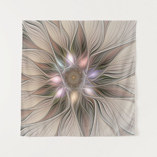 Joyful Flower Abstract Beige Brown Floral Fractal Wandkleed (Voorkant (horizontaal))