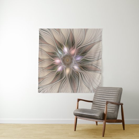 Joyful Flower Abstract Beige Brown Floral Fractal Wandkleed (In Situ (horizontaal))