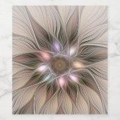 Joyful Flower Abstract Beige Brown Floral Fractal Wijn Etiket (Enkel label)