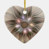 Joyful Flower Abstract Beige Brown Fractal Heart Keramisch Ornament (Voorkant)