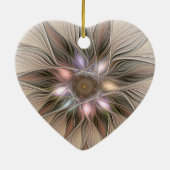 Joyful Flower Abstract Beige Brown Fractal Heart Keramisch Ornament (Achterkant)