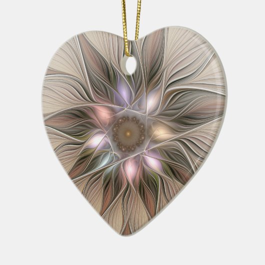 Joyful Flower Abstract Beige Brown Fractal Heart Keramisch Ornament (Links)