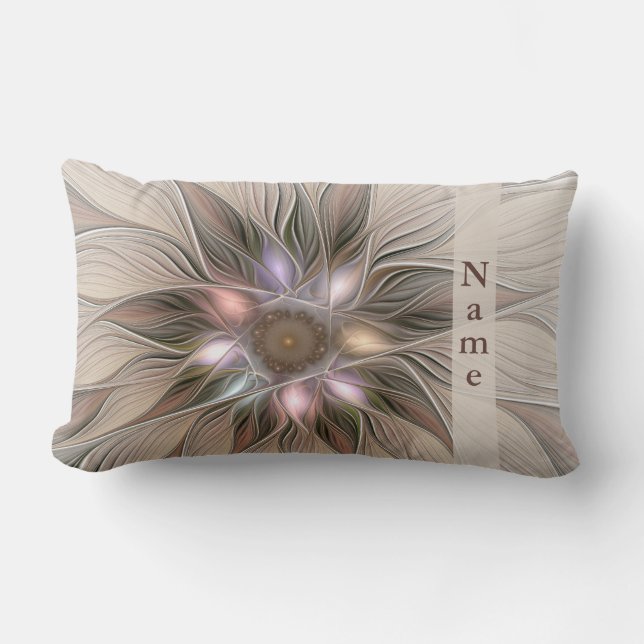 Joyful Flower Abstract Beige Brown Fractal Name Kussen (Voorkant)