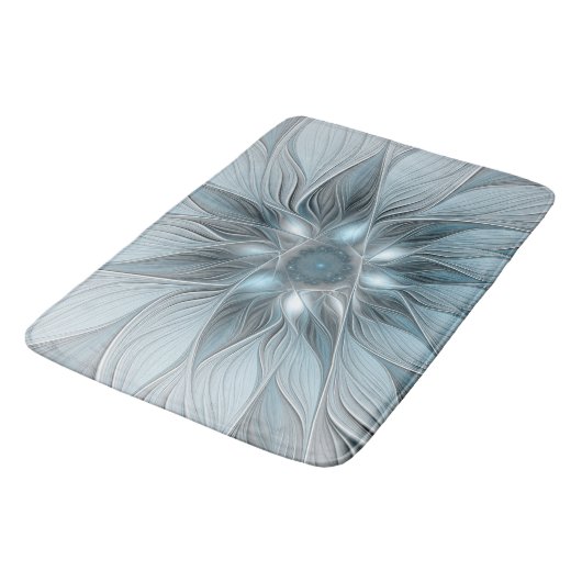 Joyful Flower Abstract Blue Gray Floral Fractal Badmat (Gekanteld)