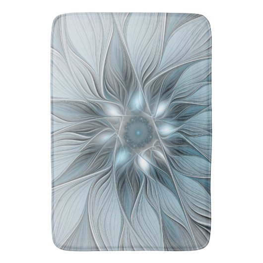 Joyful Flower Abstract Blue Gray Floral Fractal Badmat (Voorkant Verticaal)