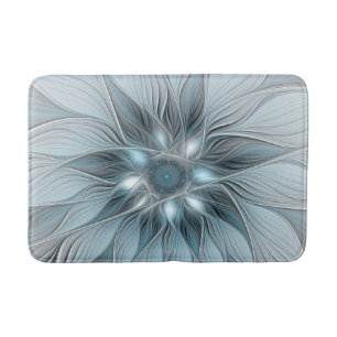 Joyful Flower Abstract Blue Gray Floral Fractal Badmat