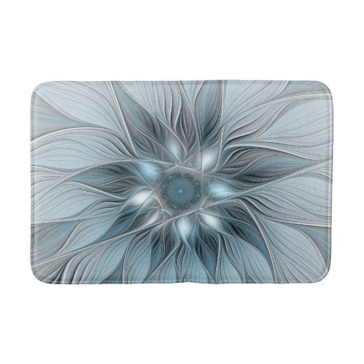Joyful Flower Abstract Blue Gray Floral Fractal Badmat (Voorkant)