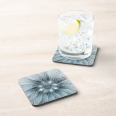 Joyful Flower Abstract Blue Gray Floral Fractal Bier Onderzetter (Rechterzijde)