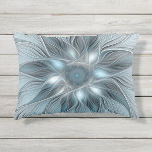 Joyful Flower Abstract Blue Gray Floral Fractal Buitenkussen