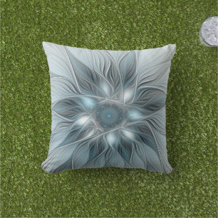 Joyful Flower Abstract Blue Gray Floral Fractal Buitenkussen