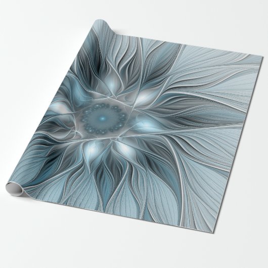 Joyful Flower Abstract Blue Gray Floral Fractal Cadeaupapier (Uitgerold)
