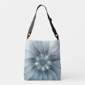 Joyful Flower Abstract Blue Gray Floral Fractal Crossbody Tas (Achterkant)