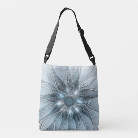 Joyful Flower Abstract Blue Gray Floral Fractal Crossbody Tas (Achterkant)