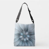 Joyful Flower Abstract Blue Gray Floral Fractal Crossbody Tas (Voorkant)