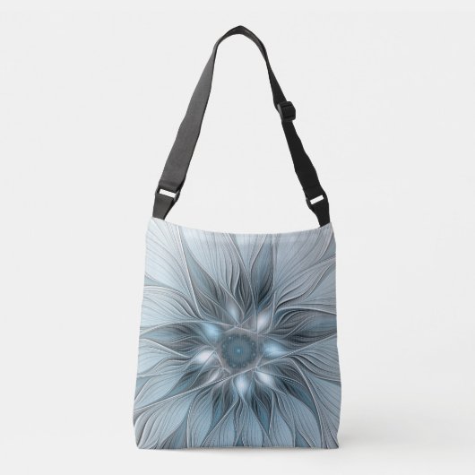 Joyful Flower Abstract Blue Gray Floral Fractal Crossbody Tas (Voorkant)