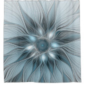 Joyful Flower Abstract Blue Gray Floral Fractal Douchegordijn (Voorkant)