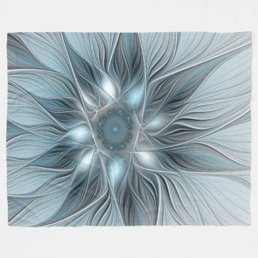Joyful Flower Abstract Blue Gray Floral Fractal Fleece Deken (Voorkant (Horizontaal))