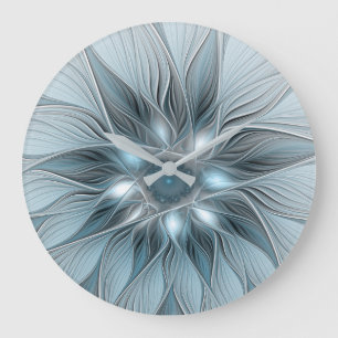 Joyful Flower Abstract Blue Gray Floral Fractal Grote Klok