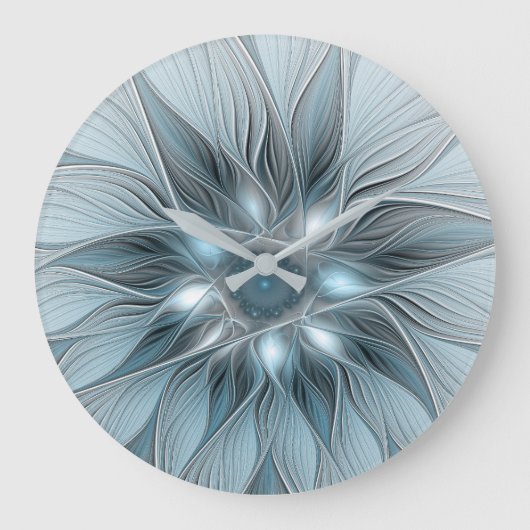 Joyful Flower Abstract Blue Gray Floral Fractal Grote Klok (Voorkant)