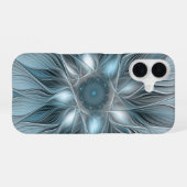 Joyful Flower Abstract Blue Gray Floral Fractal iPhone 16 Hoesje (Achterkant horizontaal)